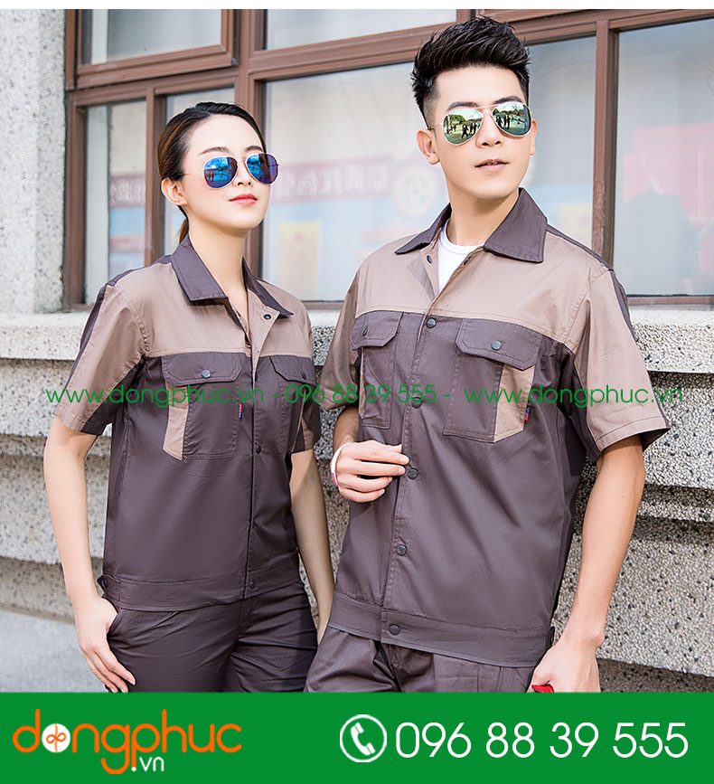 Mẫu bảo hộ màu ghi đậm phối ghi cộc tay